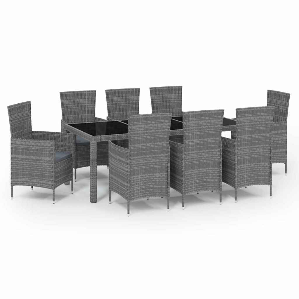 9-dijelni vrtni blagovaonski set od poliratana s jastucima sivi Siva Dužina stola 190 cm