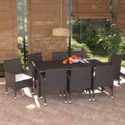9-dijelni vrtni blagovaonski set s jastucima poliratan smeđi Smeđa Dužina stola 190 cm