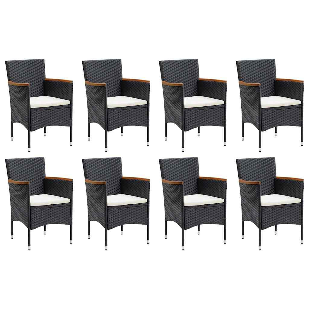 9-dijelni vrtni blagovaonski set od poliratana s jastucima crni Crna Dužina stola 190 cm