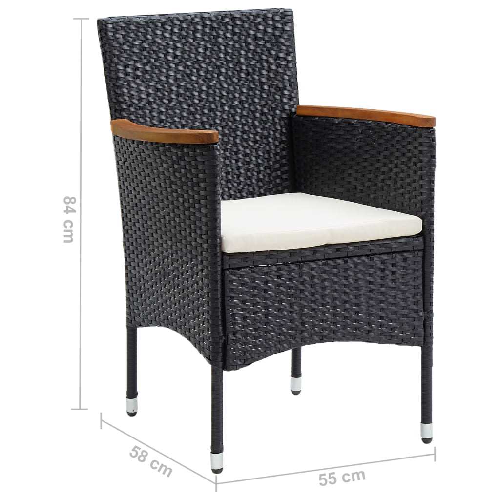9-dijelni vrtni blagovaonski set od poliratana s jastucima crni Crna Dužina stola 190 cm