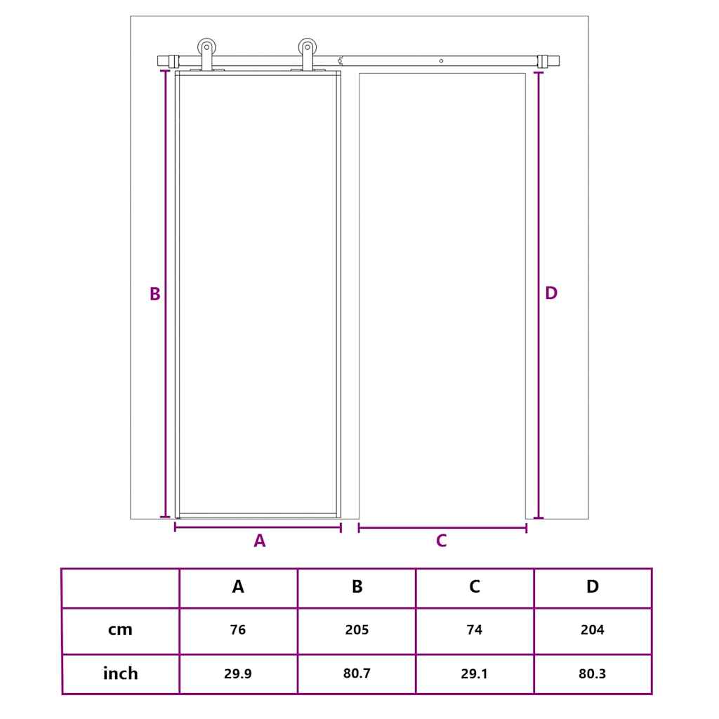 Klizna vrata od stakla ESG i aluminija 76 x 205 cm bijela