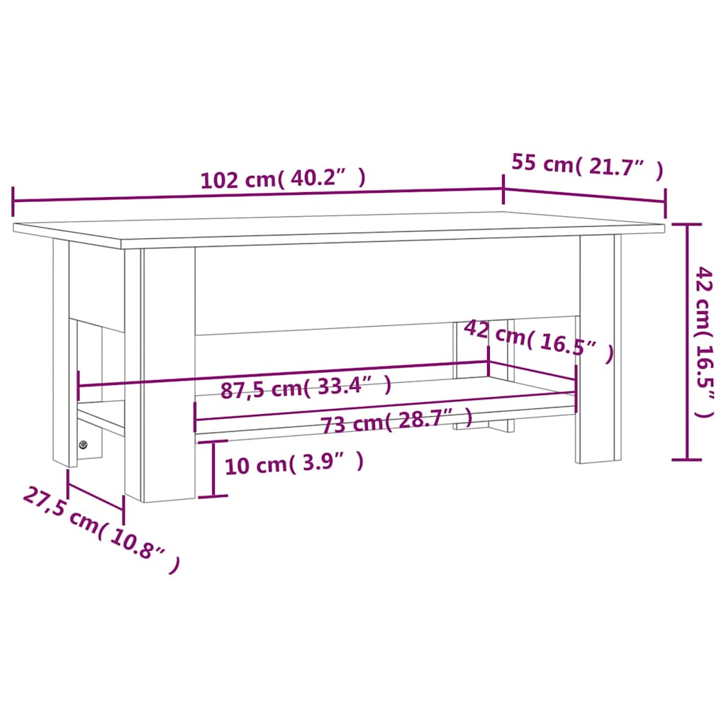 Stolić za kavu boja hrasta 102x55x42 cm konstruirano drvo Smeđa 102 x 55 x 42 cm