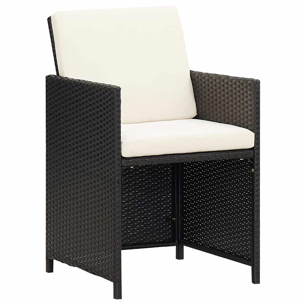 9-dijelni vrtni blagovaonski set s jastucima crni od poliratana Crna 109 cm table length