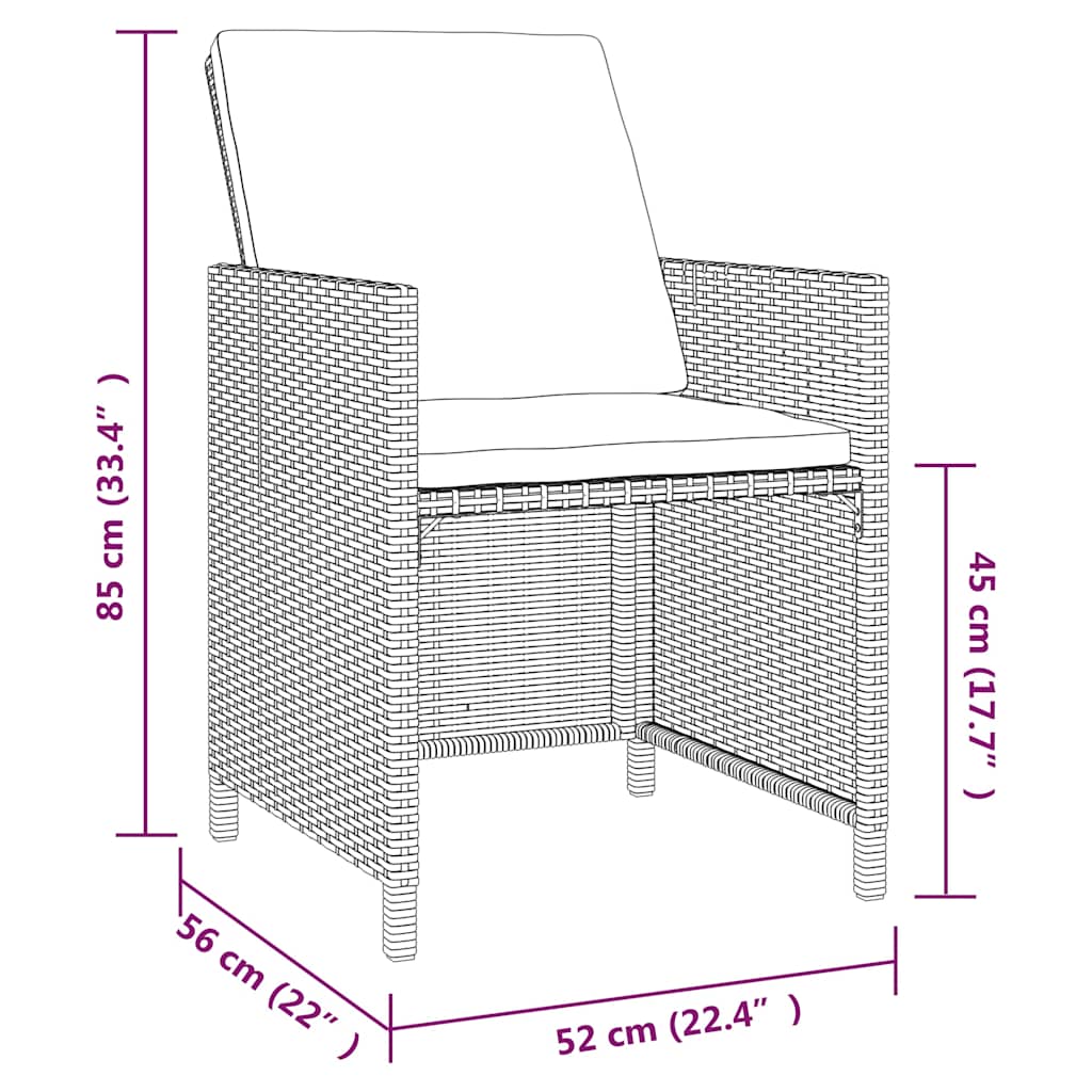 9-dijelni vrtni blagovaonski set s jastucima crni od poliratana Crna 109 cm table length