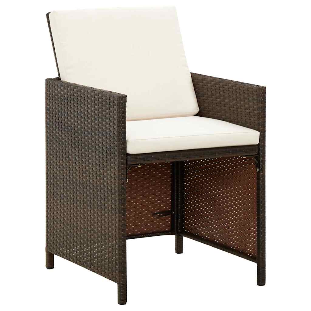 9-dijelni vrtni blagovaonski set s jastucima poliratan smeđi Smeđa 109 cm table length