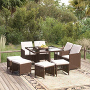 9-dijelni vrtni blagovaonski set s jastucima poliratan smeđi Smeđa 109 cm table length