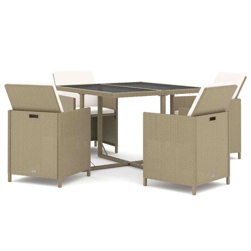 5-dijelni vrtni blagovaonski set od poliratana s jastucima bež 109 cm table length