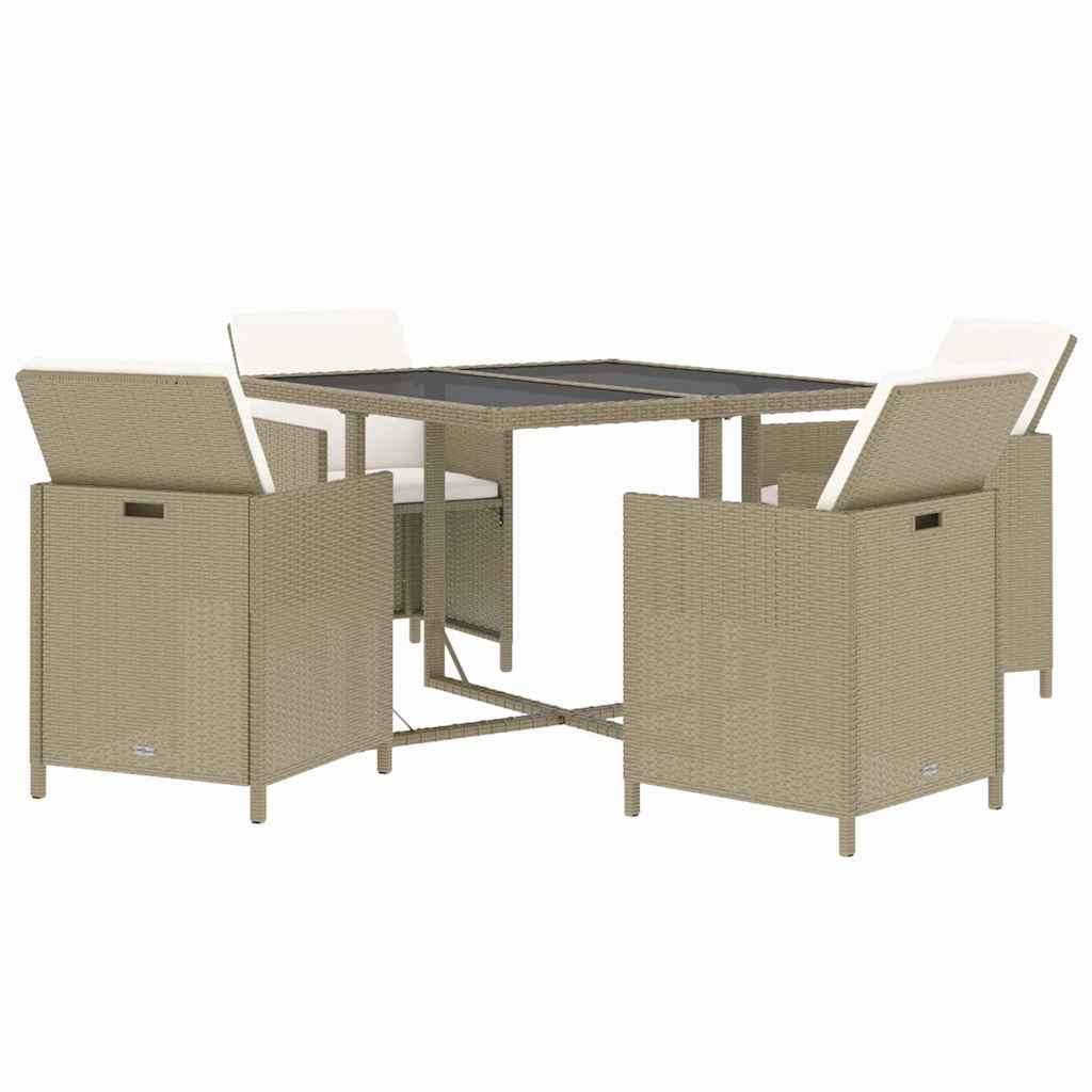 5-dijelni vrtni blagovaonski set od poliratana s jastucima bež 109 cm table length
