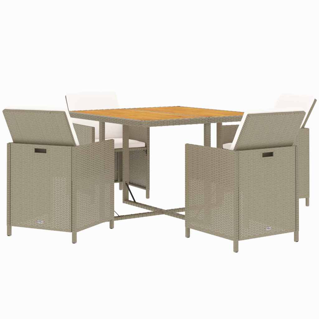 5-dijelni vrtni blagovaonski set od poliratana s jastucima bež 109 cm table length