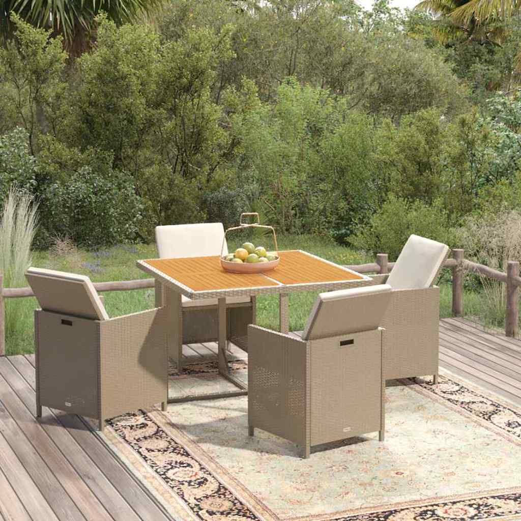 5-dijelni vrtni blagovaonski set od poliratana s jastucima bež 109 cm table length