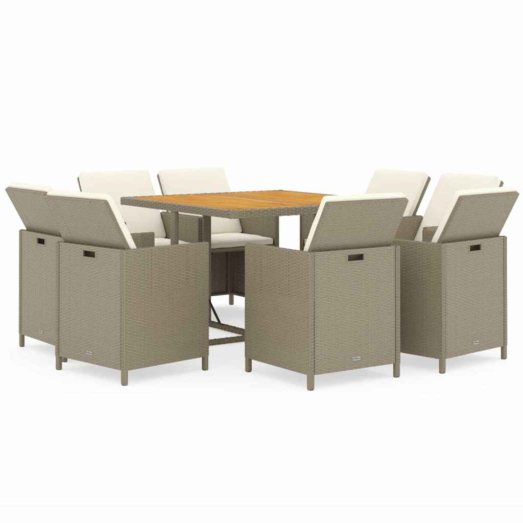 9-dijelni vrtni blagovaonski set od poliratana s jastucima bež 109 cm table length