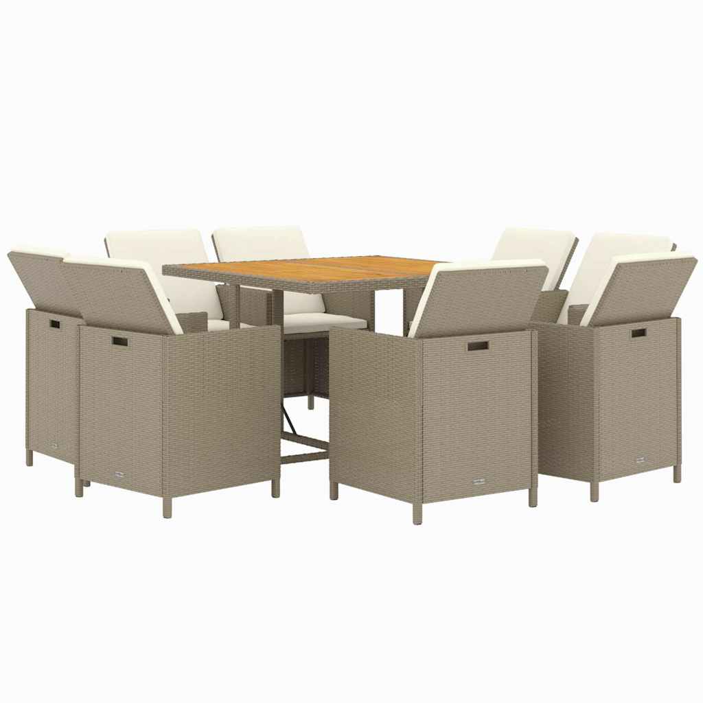 9-dijelni vrtni blagovaonski set od poliratana s jastucima bež 109 cm table length