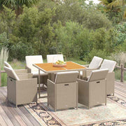 9-dijelni vrtni blagovaonski set od poliratana s jastucima bež 109 cm table length