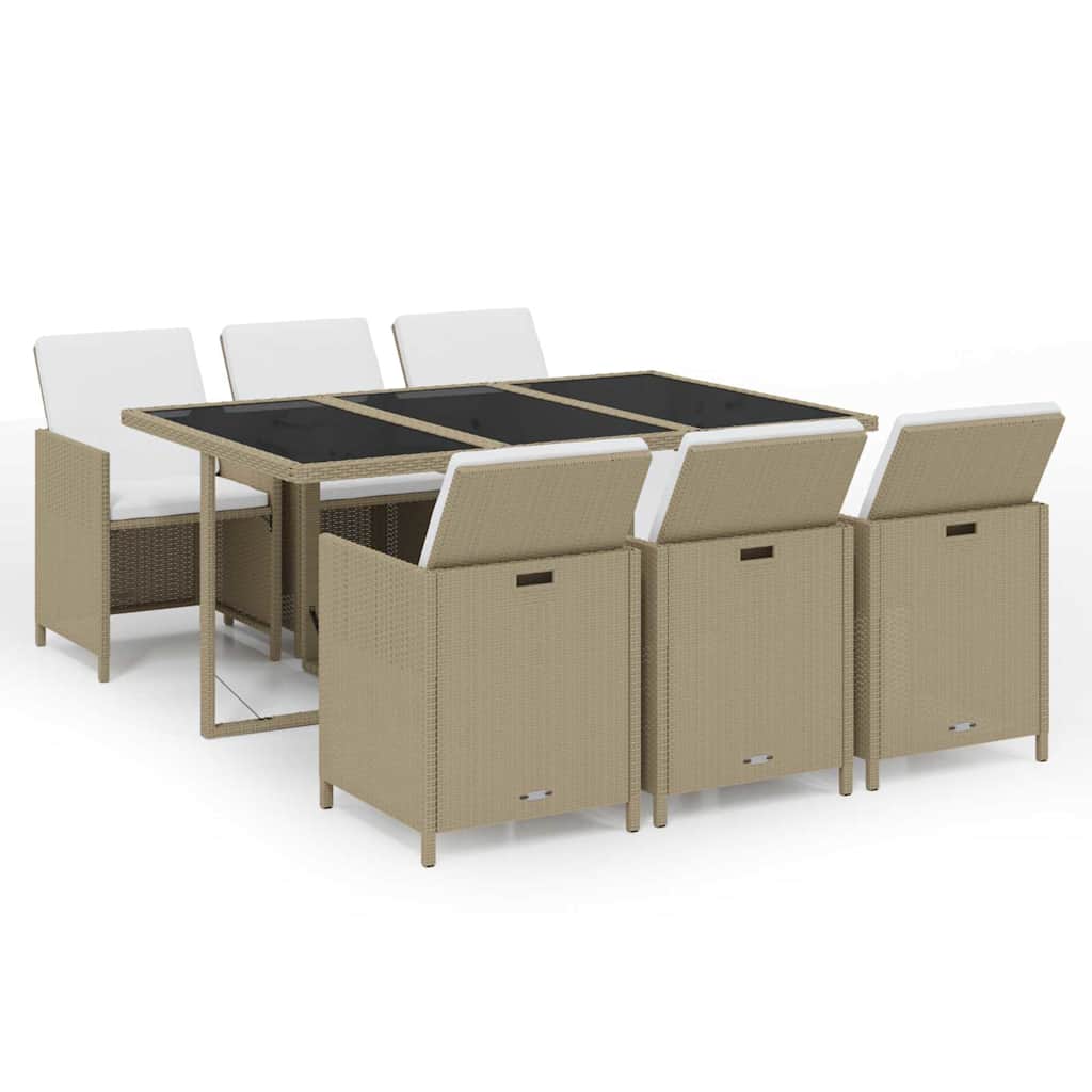 7-dijelni vrtni blagovaonski set od poliratana s jastucima bež 163 cm table length