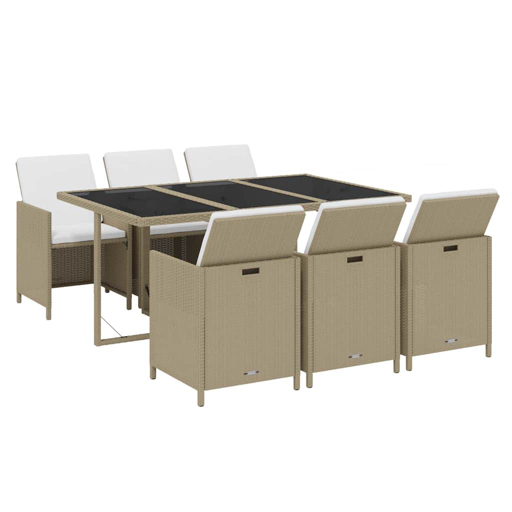 7-dijelni vrtni blagovaonski set od poliratana s jastucima bež 163 cm table length