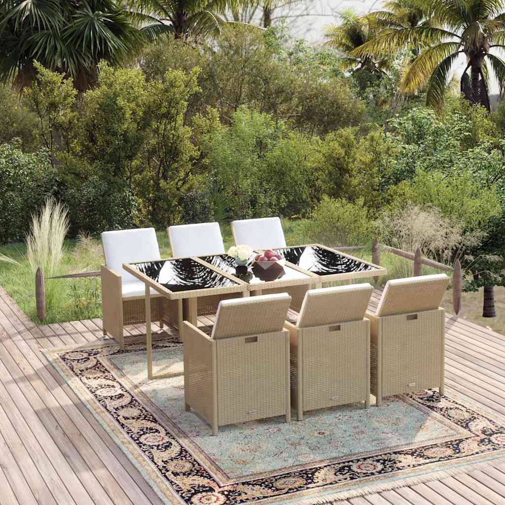 7-dijelni vrtni blagovaonski set od poliratana s jastucima bež 163 cm table length