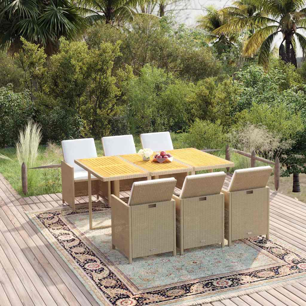 7-dijelni vrtni blagovaonski set od poliratana s jastucima bež 163 cm table length