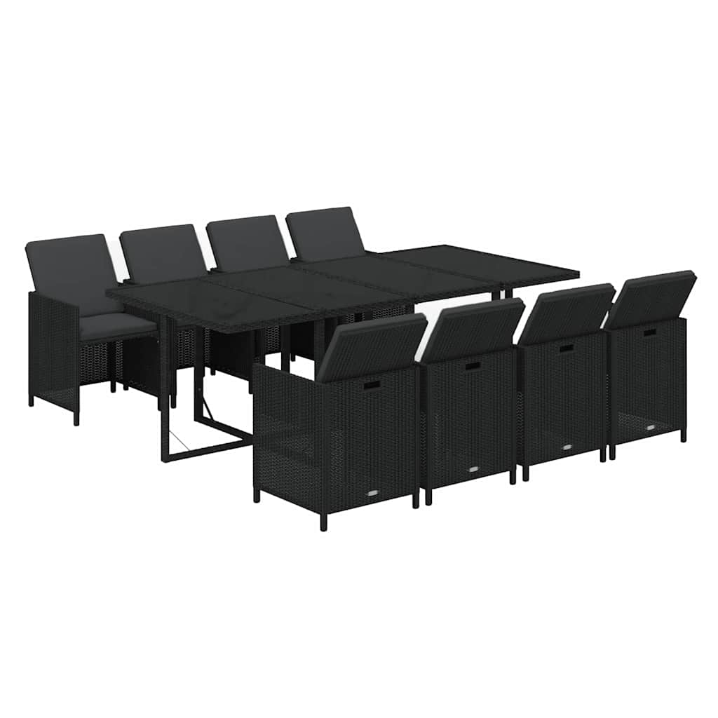 9-dijelni vrtni blagovaonski set s jastucima crni od poliratana Crna Dužina stola 219 cm