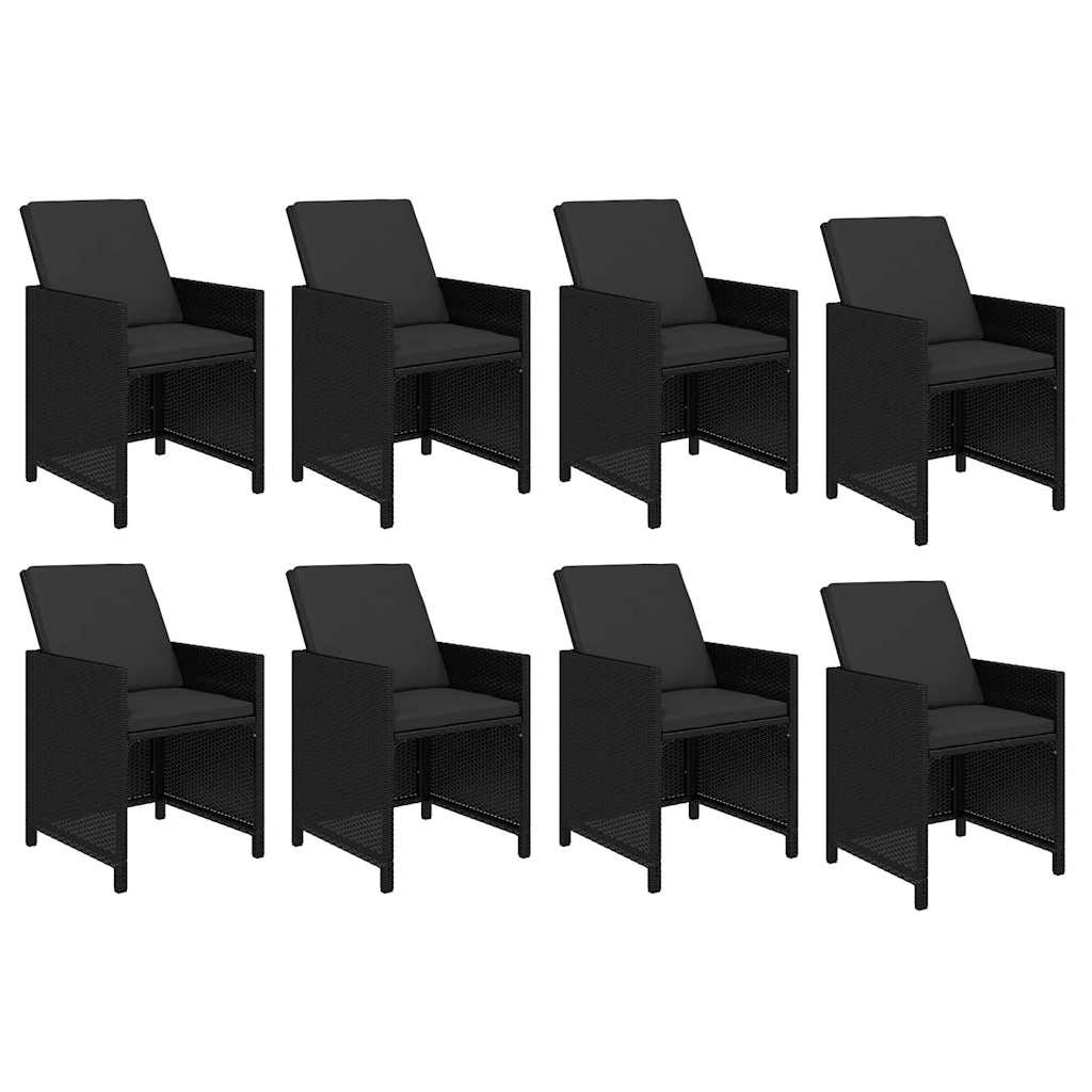 9-dijelni vrtni blagovaonski set s jastucima crni od poliratana Crna Dužina stola 219 cm