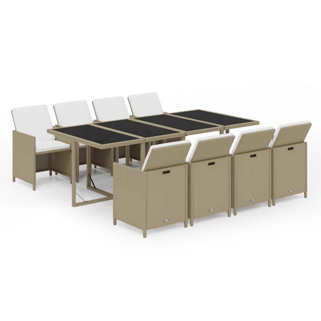 9-dijelni vrtni blagovaonski set od poliratana s jastucima bež 219 cm table length