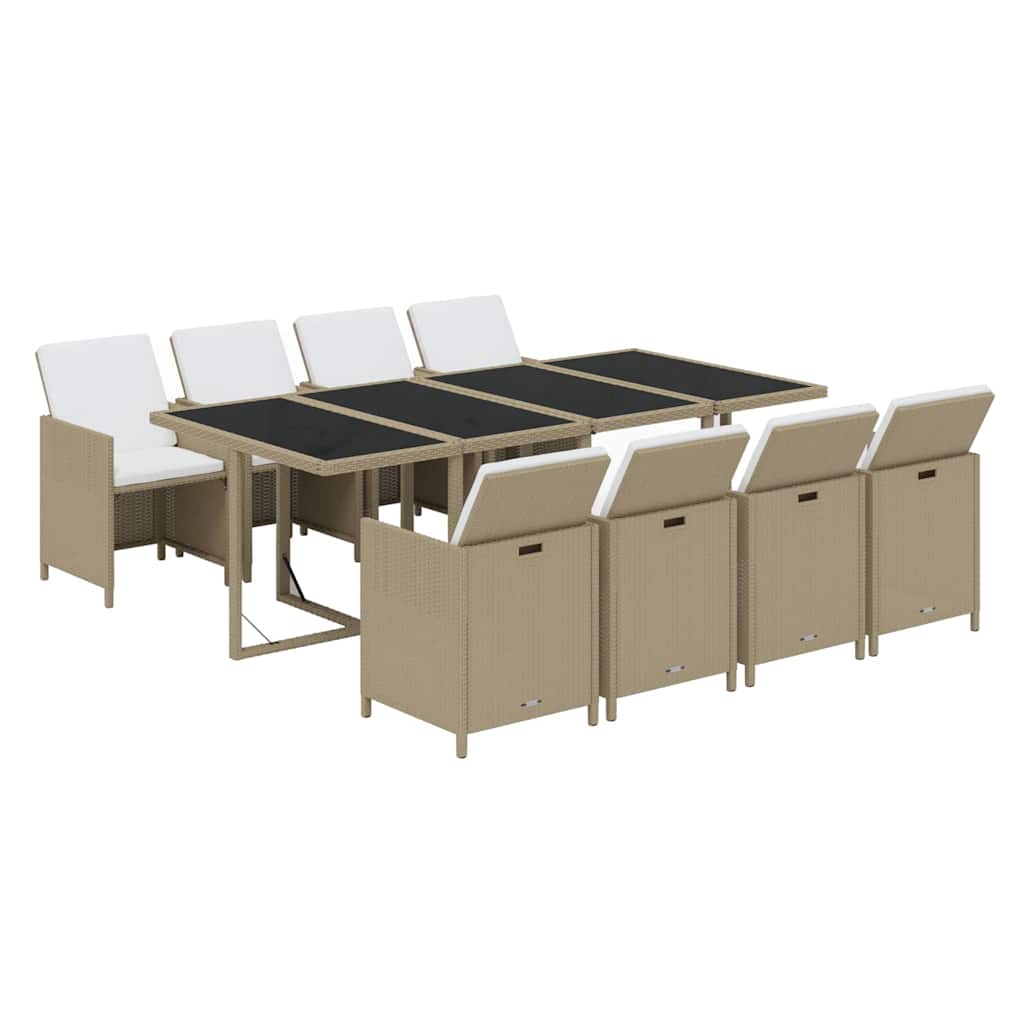 9-dijelni vrtni blagovaonski set od poliratana s jastucima bež 219 cm table length