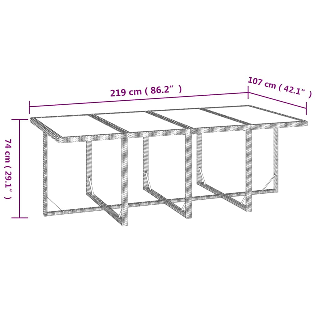 9-dijelni vrtni blagovaonski set od poliratana s jastucima bež 219 cm table length