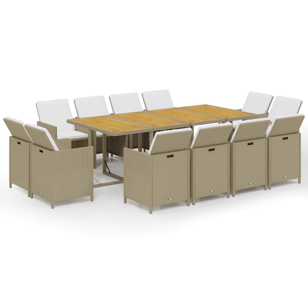 13-dijelni vrtni blagovaonski set od poliratana s jastucima bež 219 cm table length