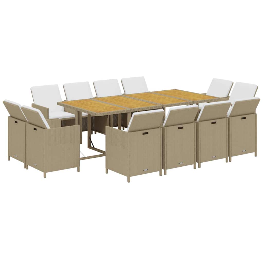 13-dijelni vrtni blagovaonski set od poliratana s jastucima bež 219 cm table length