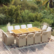 13-dijelni vrtni blagovaonski set od poliratana s jastucima bež 219 cm table length