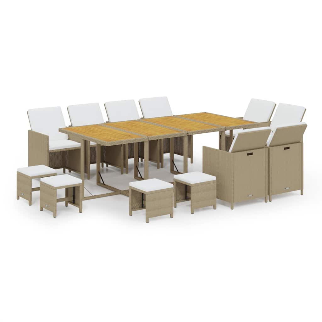 13-dijelni vrtni blagovaonski set od poliratana s jastucima bež 219 cm table length