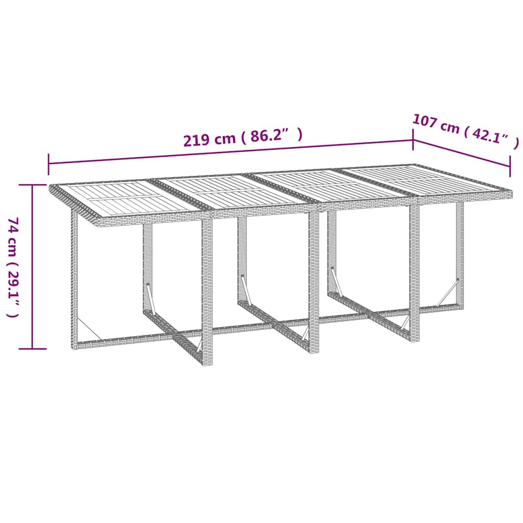 13-dijelni vrtni blagovaonski set od poliratana s jastucima bež 219 cm table length
