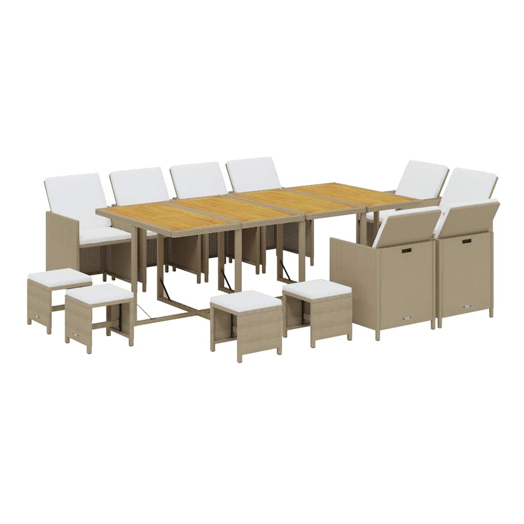 13-dijelni vrtni blagovaonski set od poliratana s jastucima bež 219 cm table length