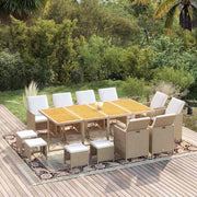 13-dijelni vrtni blagovaonski set od poliratana s jastucima bež 219 cm table length