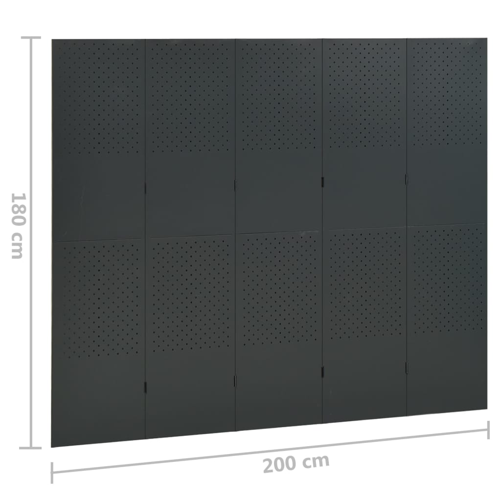 Sobne pregrade s 5 panela 2 kom antracit 200 x 180 cm čelične