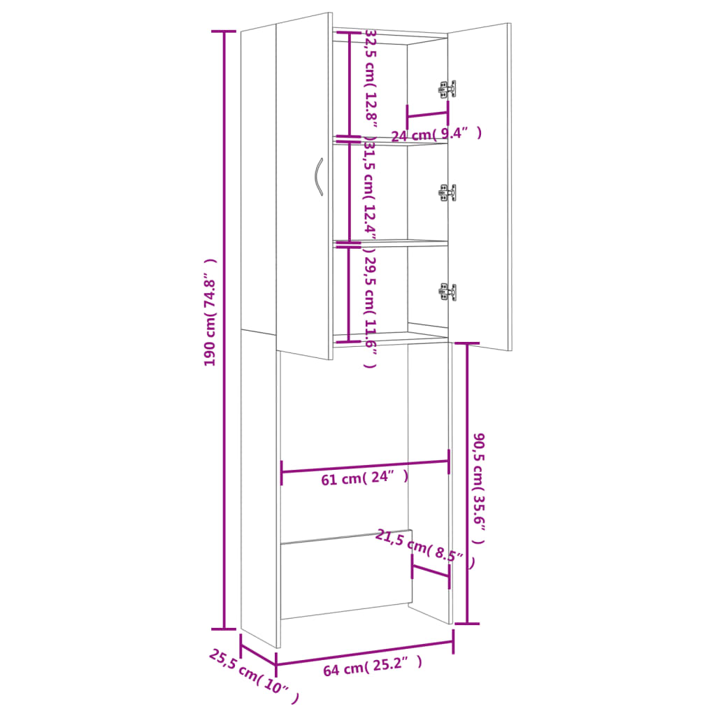 Ormarić za perilicu rublja boja dimljenog hrasta 64x25,5x190 cm