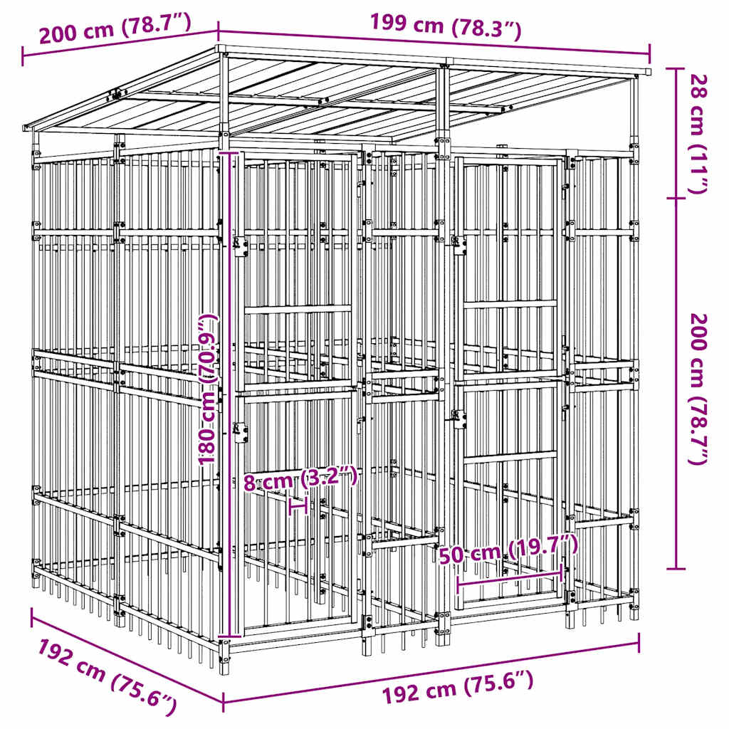 Vanjski kavez za pse s krovom čelični 3,69 m²