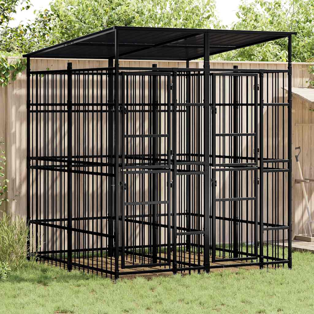Vanjski kavez za pse s krovom čelični 3,69 m²