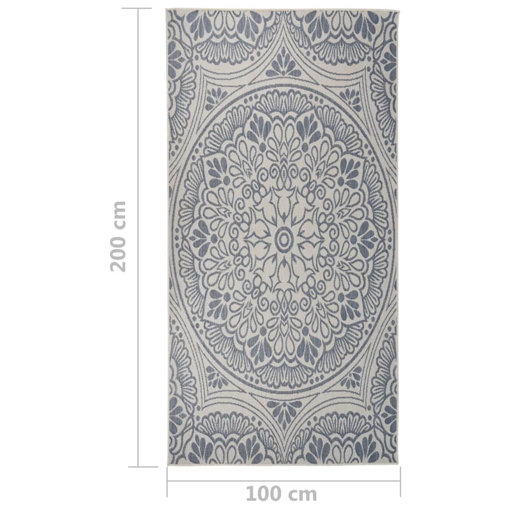 Vanjski tepih ravnog tkanja 100 x 200 cm plavi s uzorkom