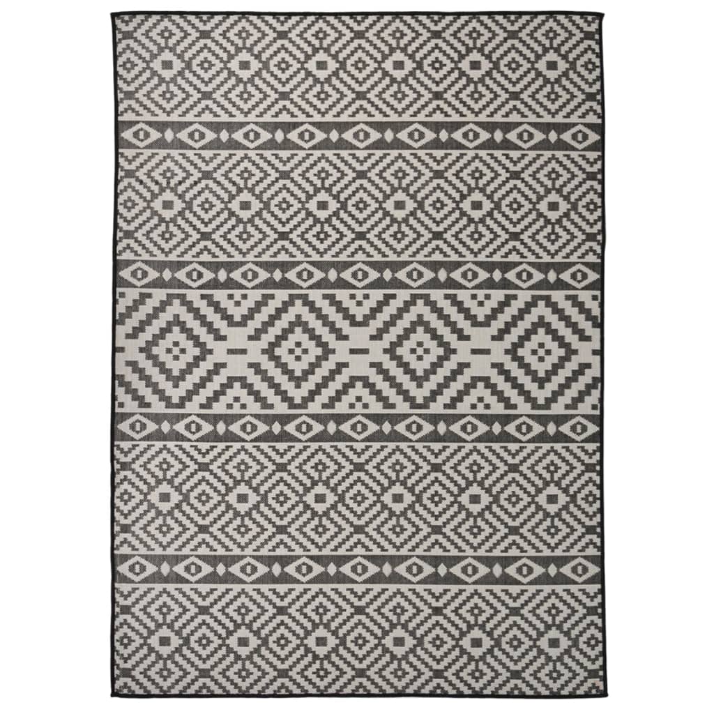 Vanjski tepih ravnog tkanja 200 x 280 cm crne pruge