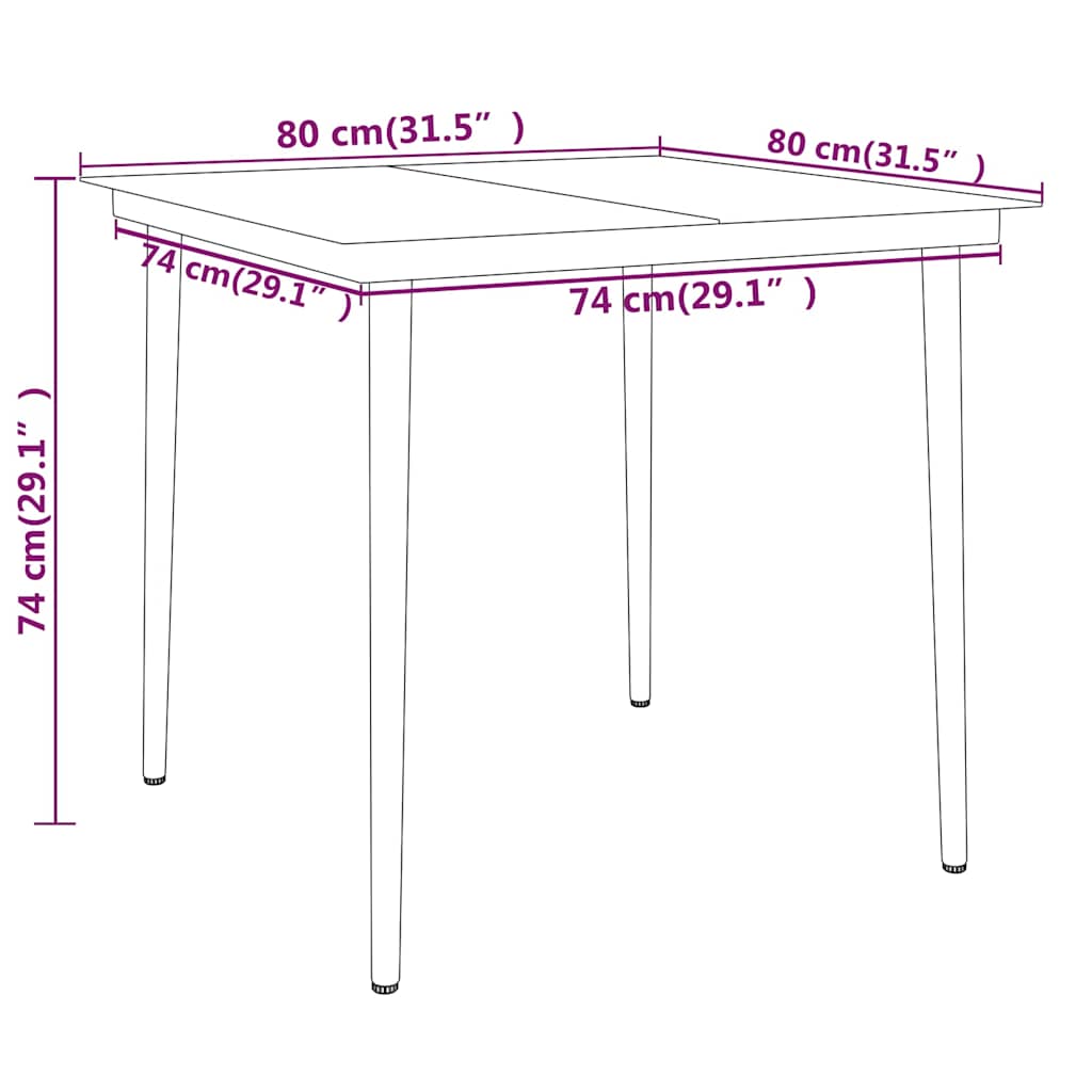 3-dijelni vrtni blagovaonski set crni Crna Dužina stola 80 cm