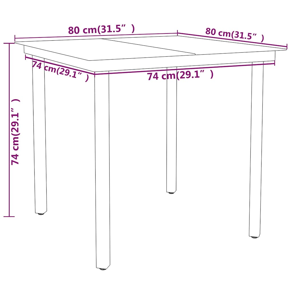 5-dijelni vrtni blagovaonski set crni Crna Dužina stola 80 cm