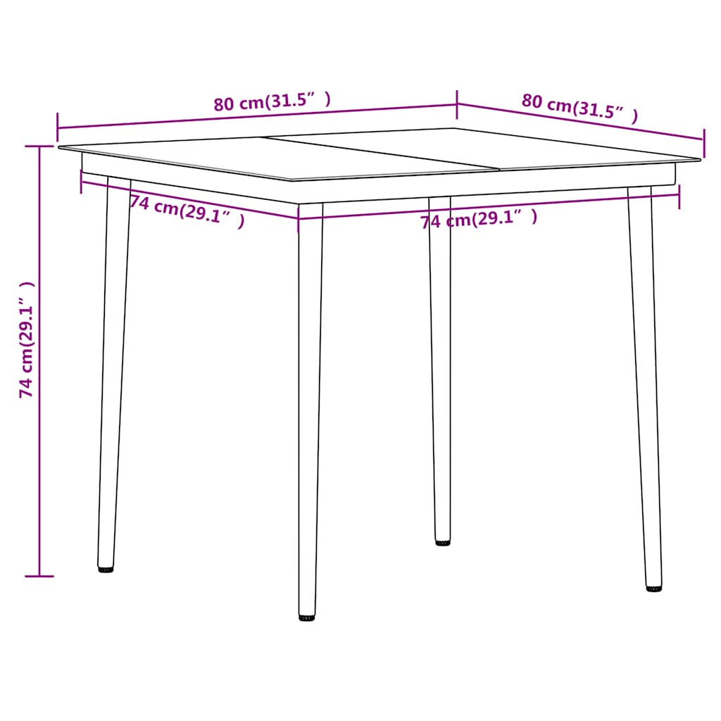3-dijelni vrtni blagovaonski set crni Crna Dužina stola 80 cm