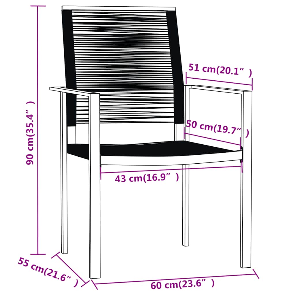 5-dijelni vrtni blagovaonski set crni Crna Dužina stola 140 cm