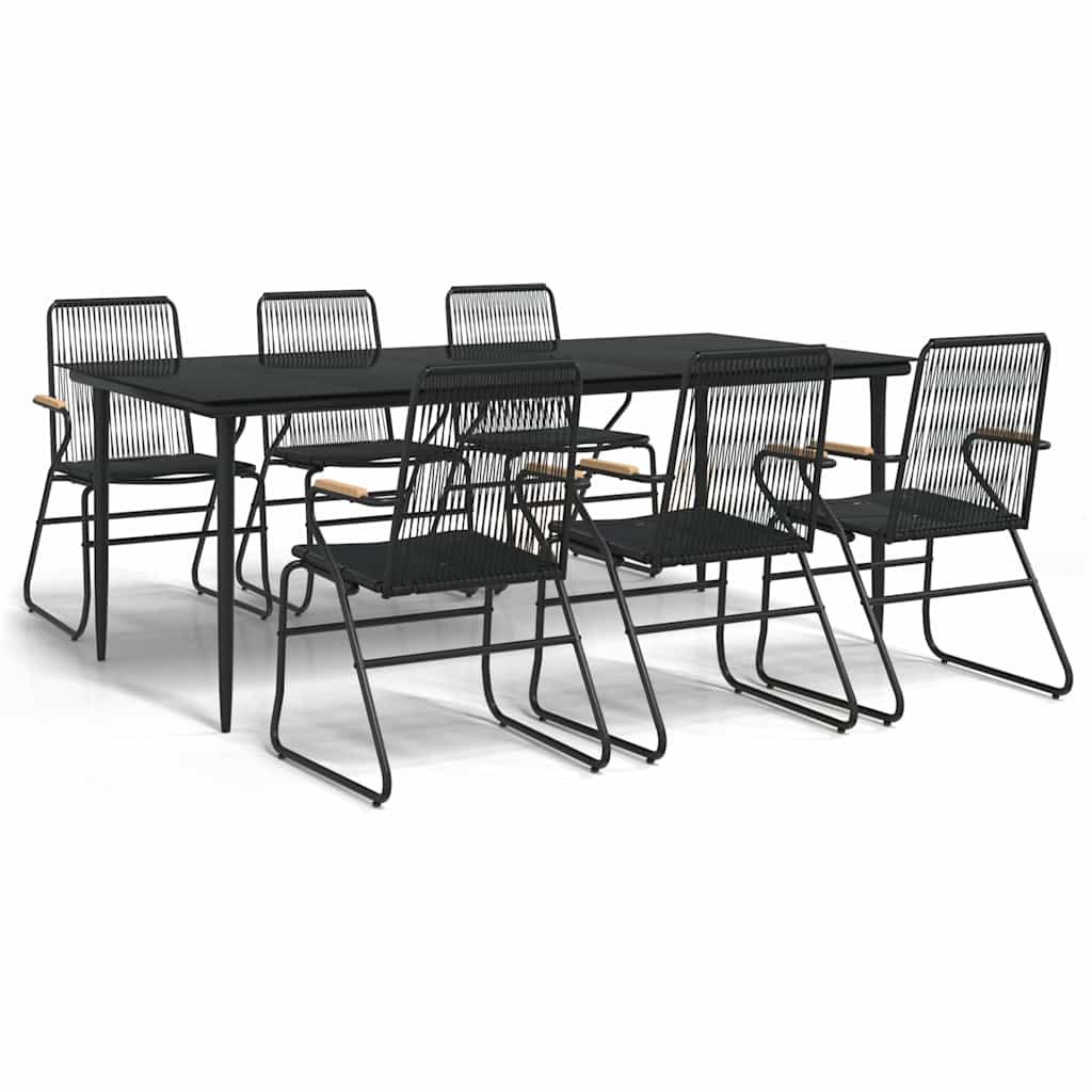 7-dijelni vrtni blagovaonski set od PVC ratana crni Crna Dužina stola 200 cm