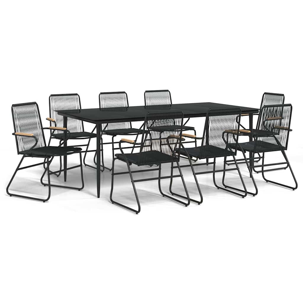 9-dijelni vrtni blagovaonski set od PVC ratana crni Crna Dužina stola 200 cm