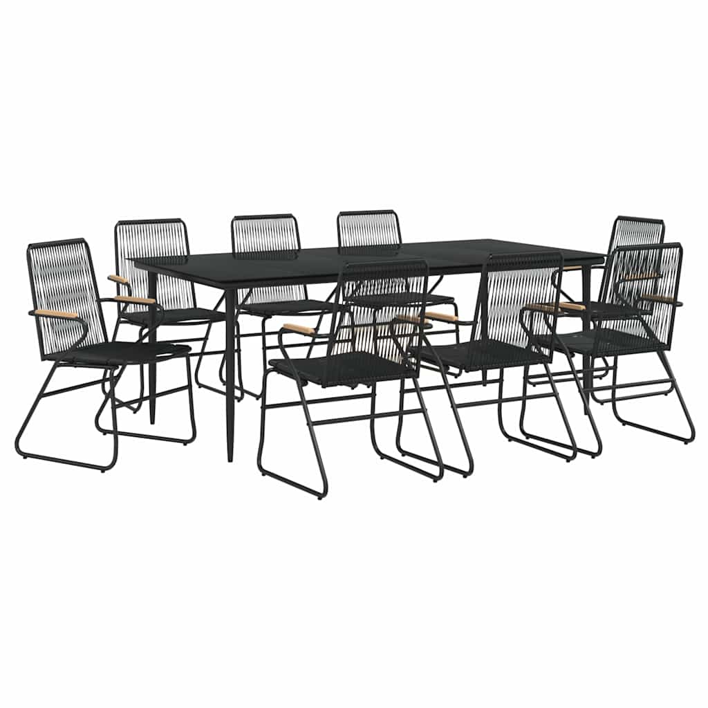 9-dijelni vrtni blagovaonski set od PVC ratana crni Crna Dužina stola 200 cm