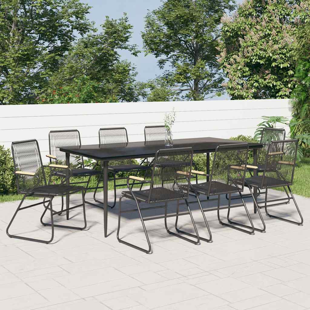 9-dijelni vrtni blagovaonski set od PVC ratana crni Crna Dužina stola 200 cm