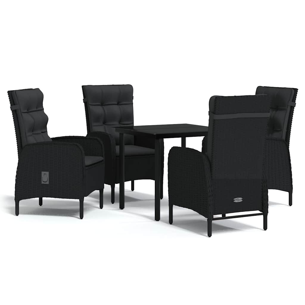 5-dijelni vrtni blagovaonski set s jastucima crni Crna Dužina stola 80 cm