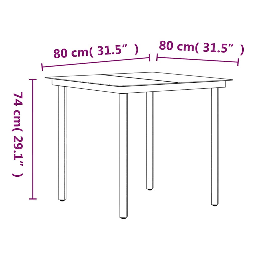 5-dijelni vrtni blagovaonski set s jastucima crni Crna Dužina stola 80 cm