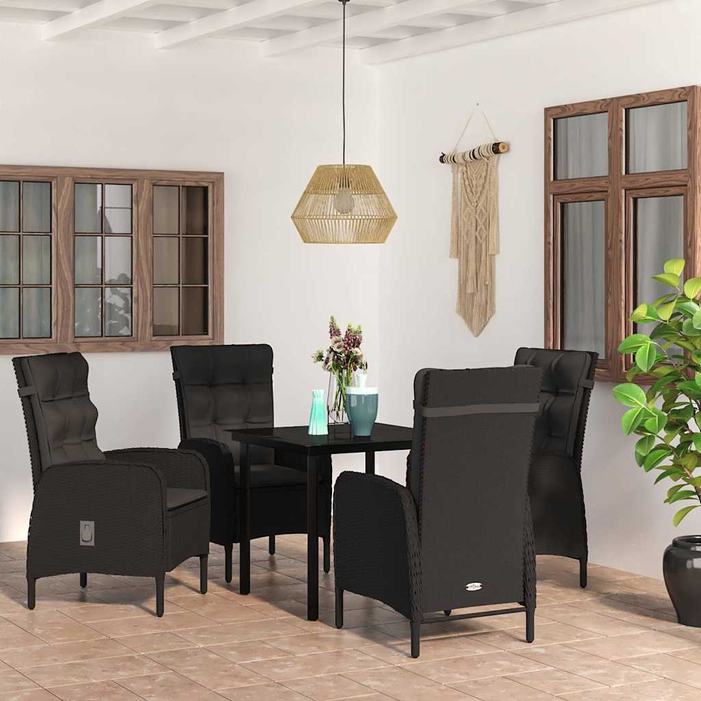 5-dijelni vrtni blagovaonski set s jastucima crni Crna Dužina stola 80 cm
